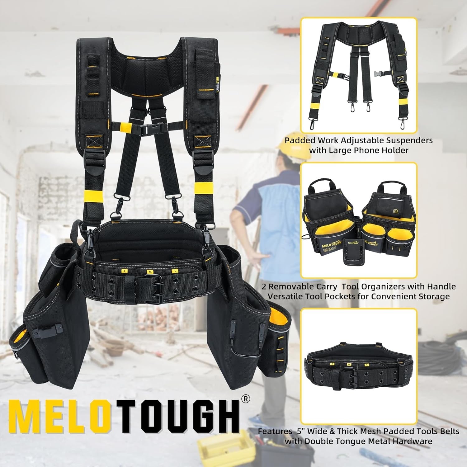 Carpenter Electrician Tool Belt with Suspenders Y-Style 5 Combo Apron Tool Pouch