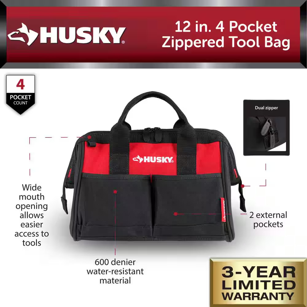Husky Husky 12 in 4 Pocket Zippered Tool Bag
