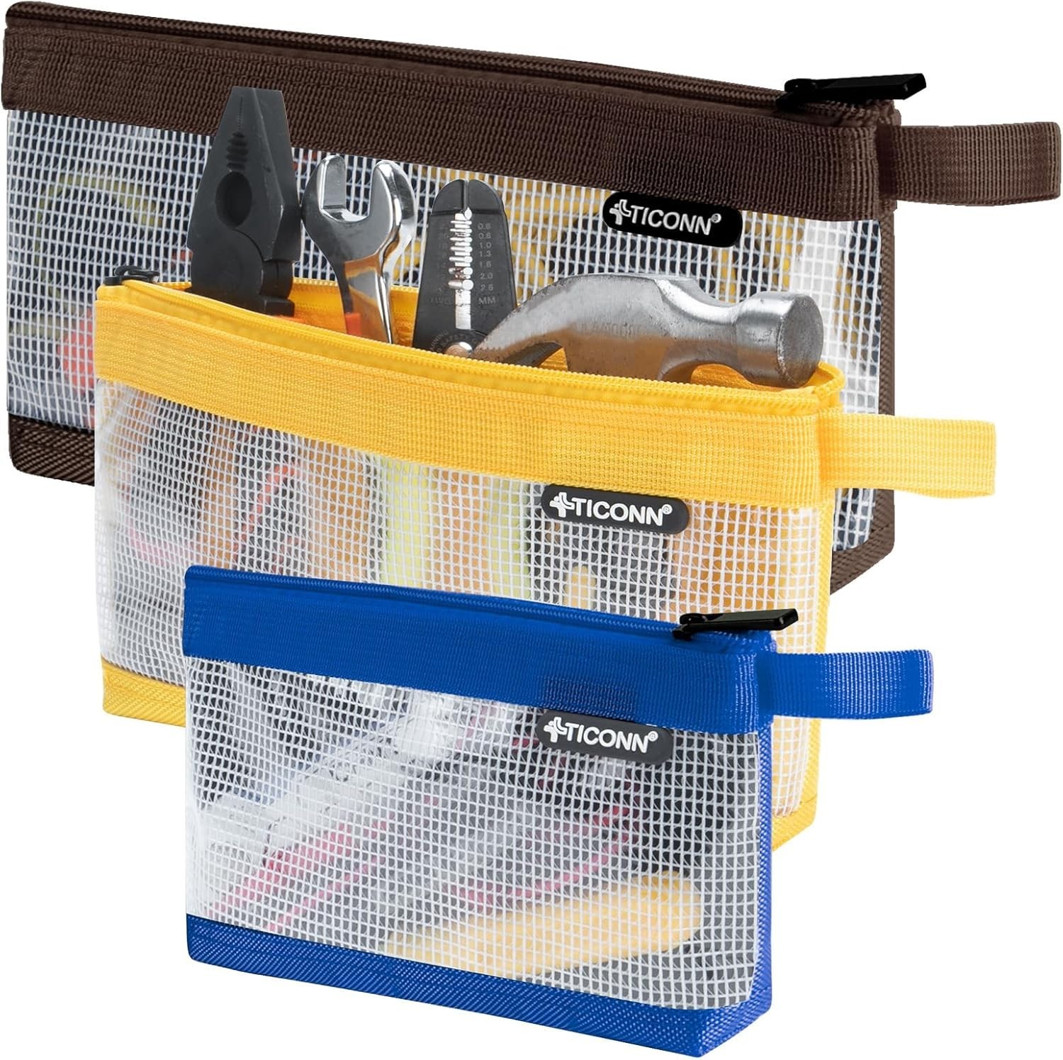3-Pack Tool Pouch Set – Durable 1680D Oxford Utility Bags with Clear Zipper