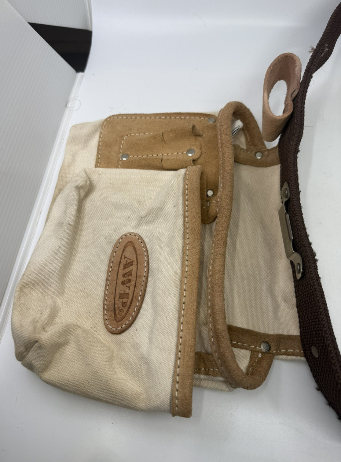 AWP Cotton Canvas & Leather Work Finisher Tool Belt 2 Pouches & 2 Hammer Holders