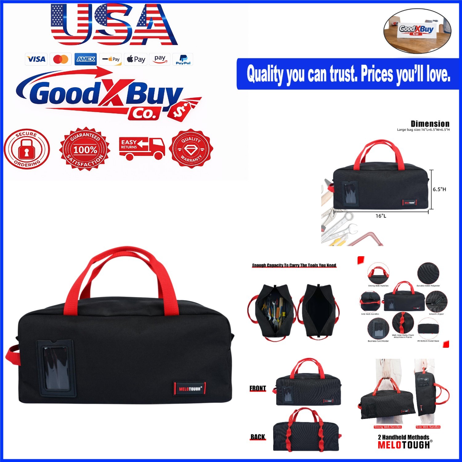 Heavy Duty Canvas Tool Bag 16 Inch Portable Organizer for Electricians Plumbi…
