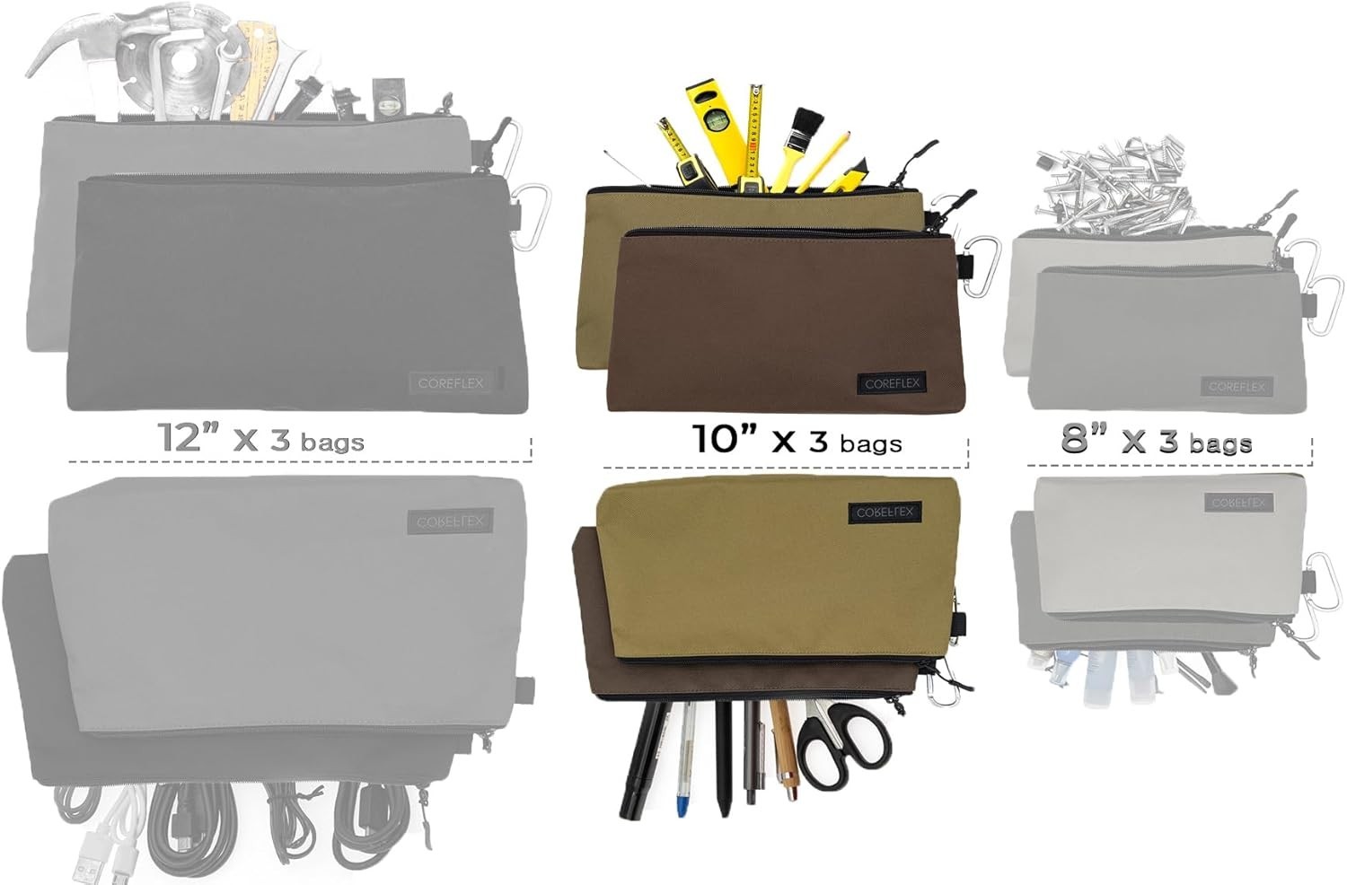 Stylish Tool Bag with Flat Bottom and YKK Zipper – 3 Pack for Easy Organization