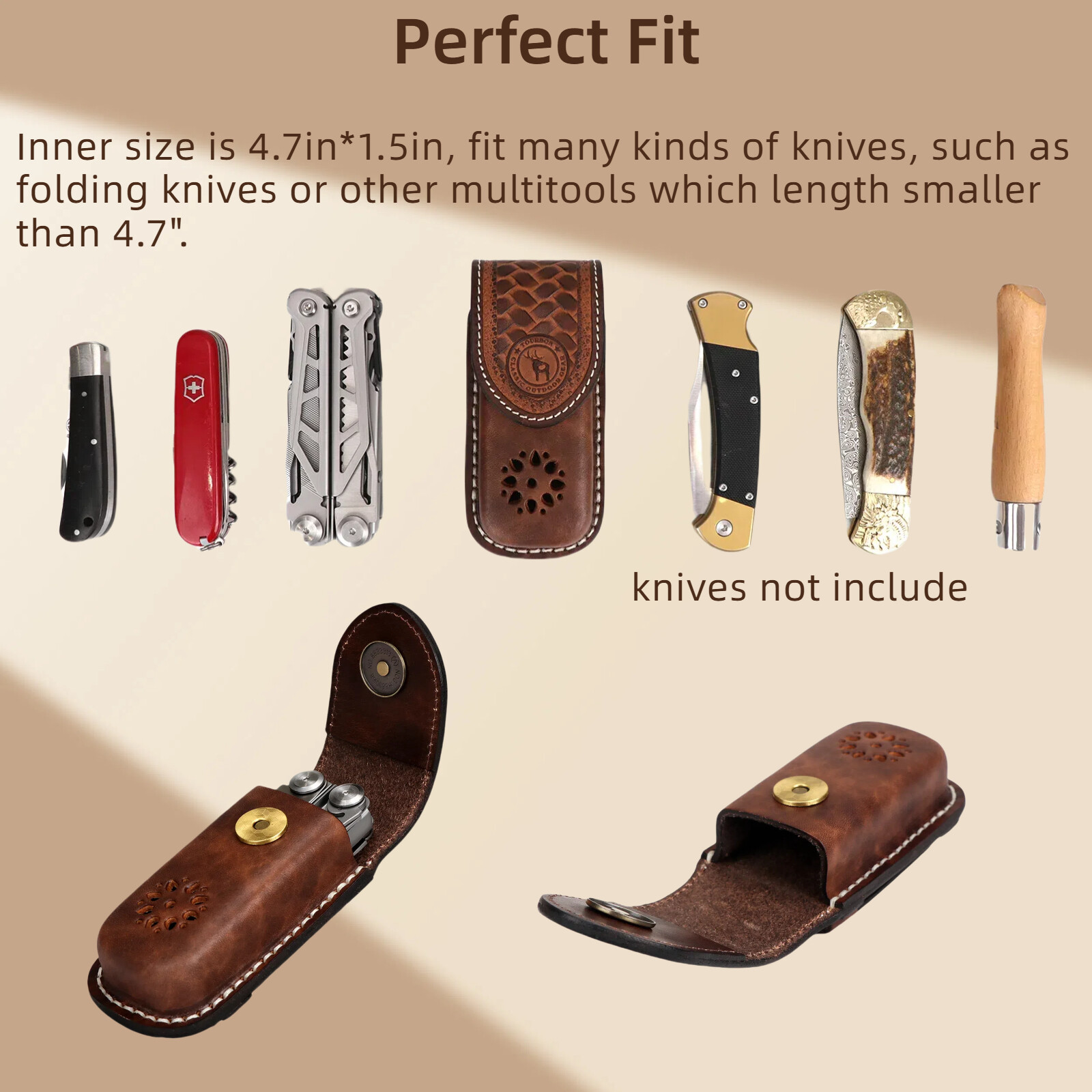 TOURBON Leather Pocket Knife Sheath Folding Knives Case Belt Pouch-Clearance