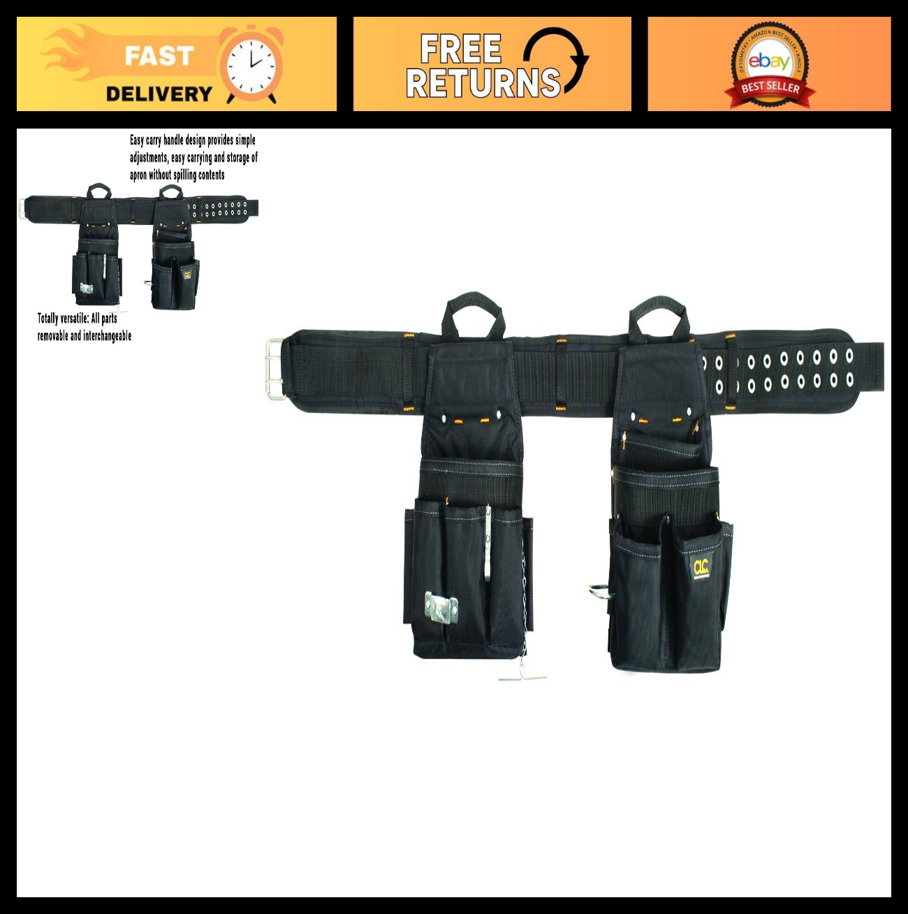 3-Piece Electrical Tool Belt Combo, 20 Pockets, Adjustable 29-46″, Black