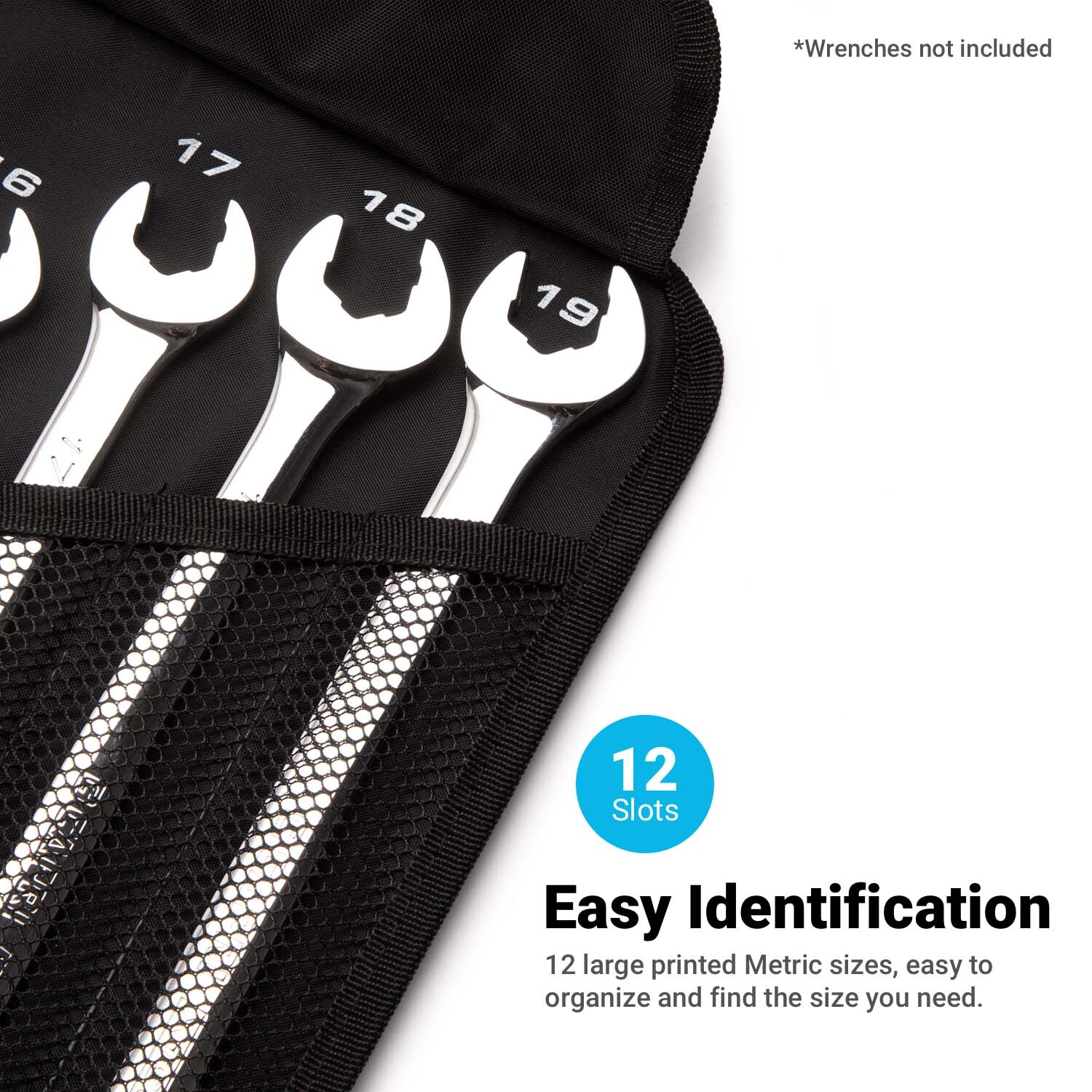 Capri Tools Wrench Roll Up Pouch for Extra-Long Wrenches, Metric, 12 Pockets