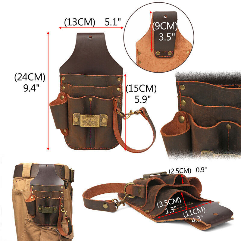 TOURBON Leather 5 in 1 Holster Electric Tape Thong Carry Tool Pouch Belt Holder