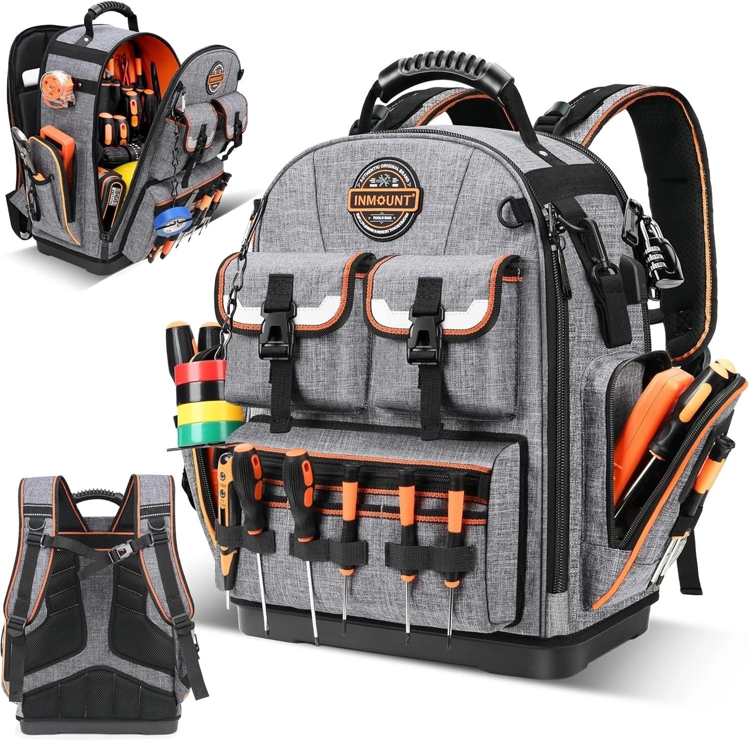 Professional Tool Backpack: Gray, 1680D Ballistic, Laptop Compartment