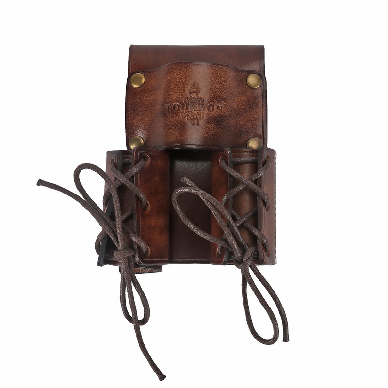 TOURBON Leather Double Bull Pins Belt Holder Spud Wrench Tools Carrier Sheath US