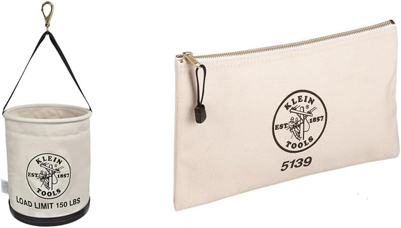 Durable Canvas Tool Bucket & Zipper Pouch Set with Brass Zipper