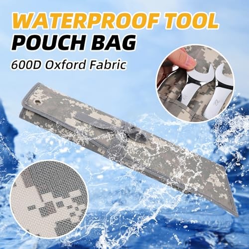 16 Pocket Wrench Roll Organizer—Rolled Tool Pouch Bag—Light Camouflage