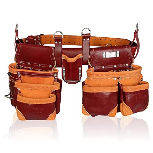 Grain Leather Tool Belt | Tool Rig Set | Tool Pouch | Drywall | Maroon