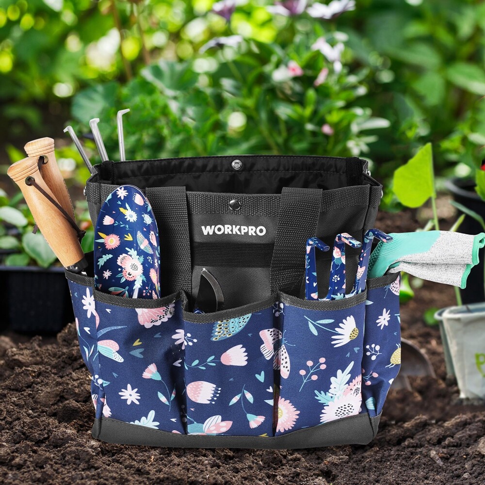 WORKPRO 12″ Garden Tool Bag Tote Bag Heavy Duty 9 Pocket Oxford Tool Storage Bag