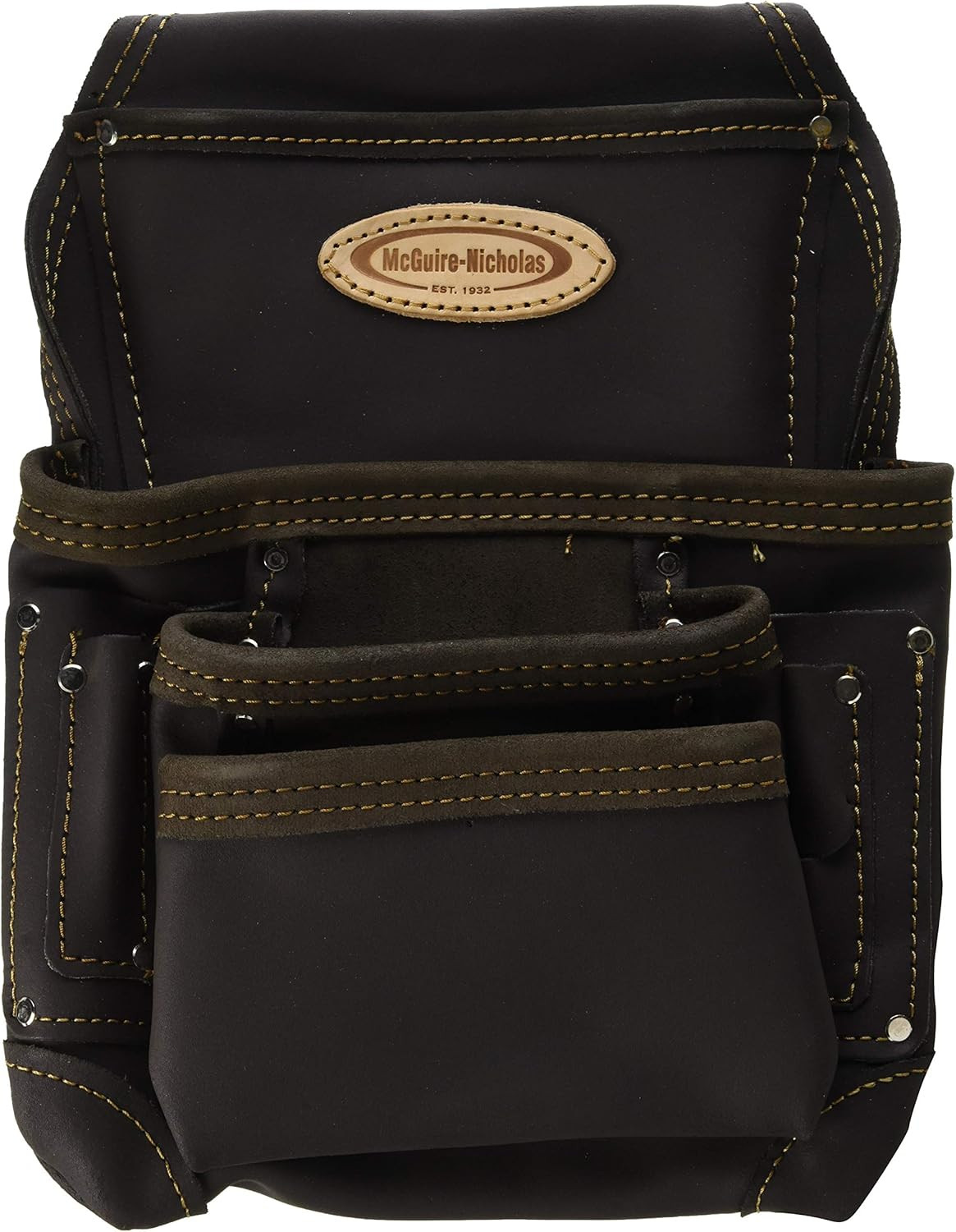 Oil Tanned Leather 10 Pocket Nail and Tool Pouch, Tan Brown (870-CC)
