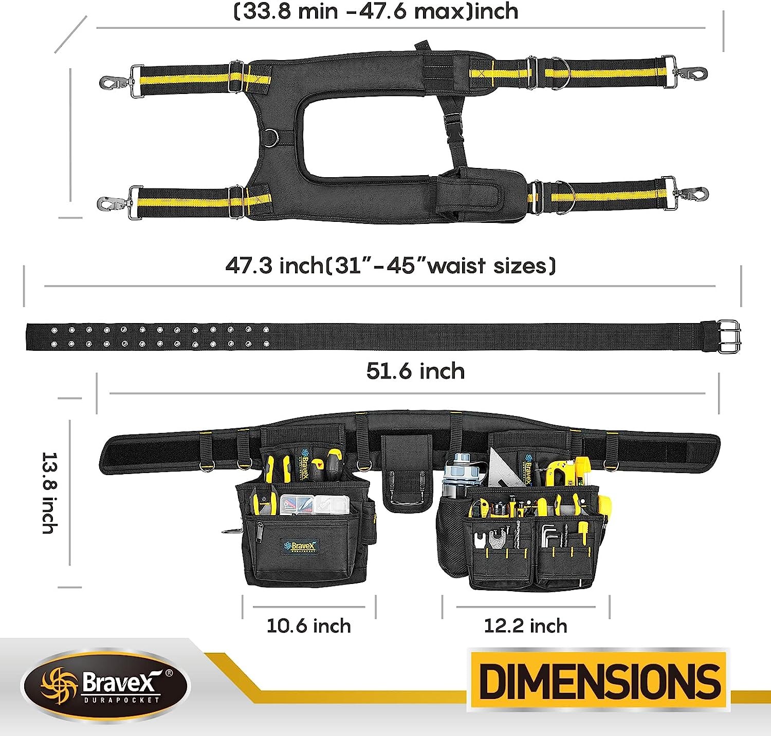 Tool Pouch Tool Belt with Suspenders Electrician Tool Belts Carpenter for men