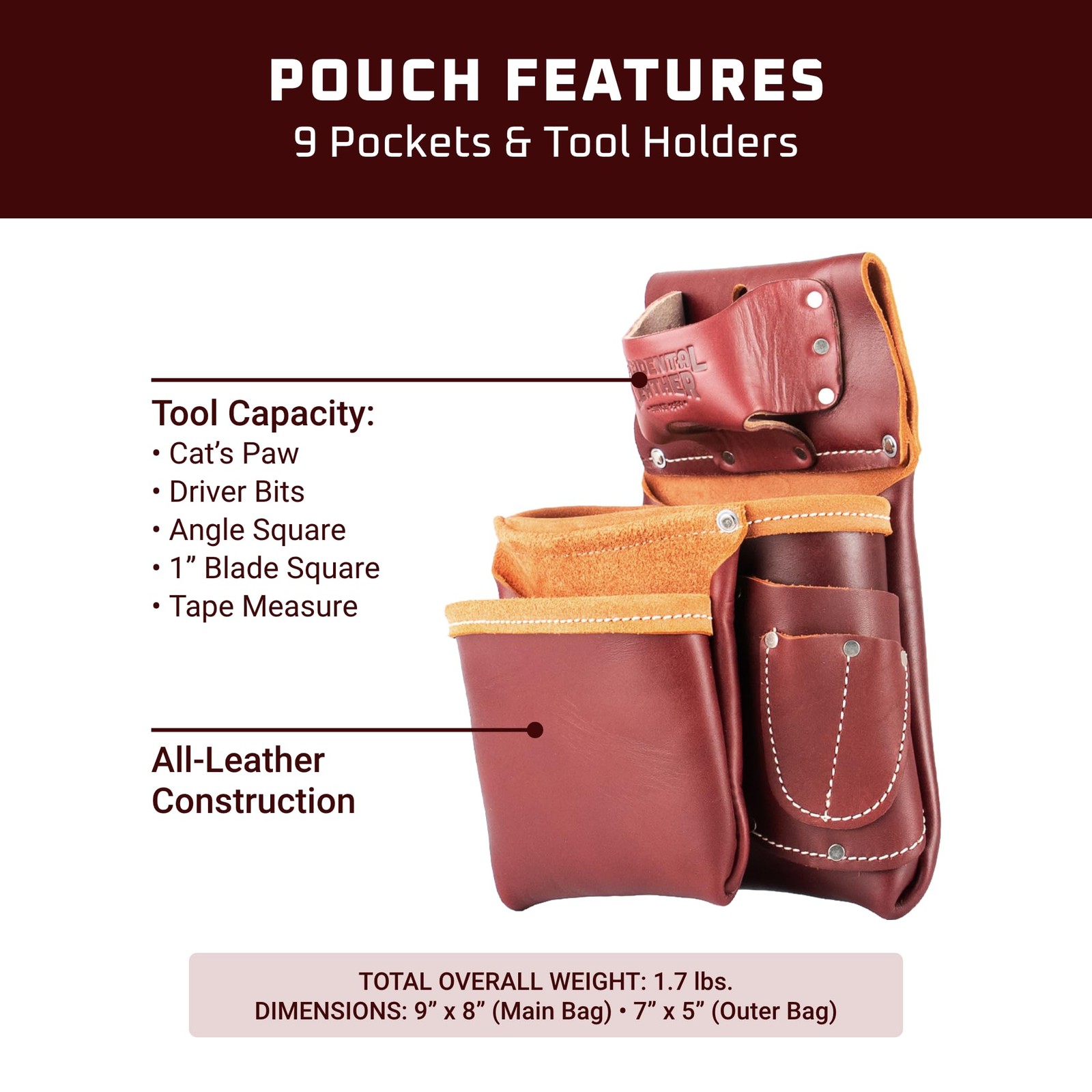 2 Pouch Pro Fastener Bag – Left Hand – 9 Pockets & Tool Holders – Made in USA