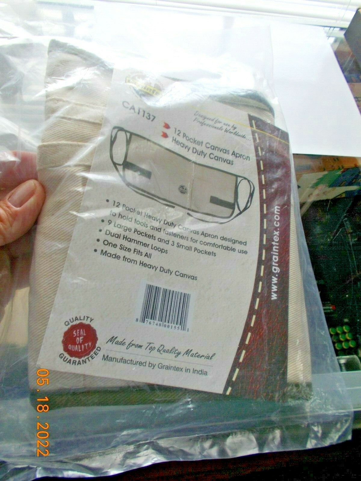 New Sealed Graintex 12 Pocket Canvas Apron, Heavy Duty Canvas, Beige, Fits All