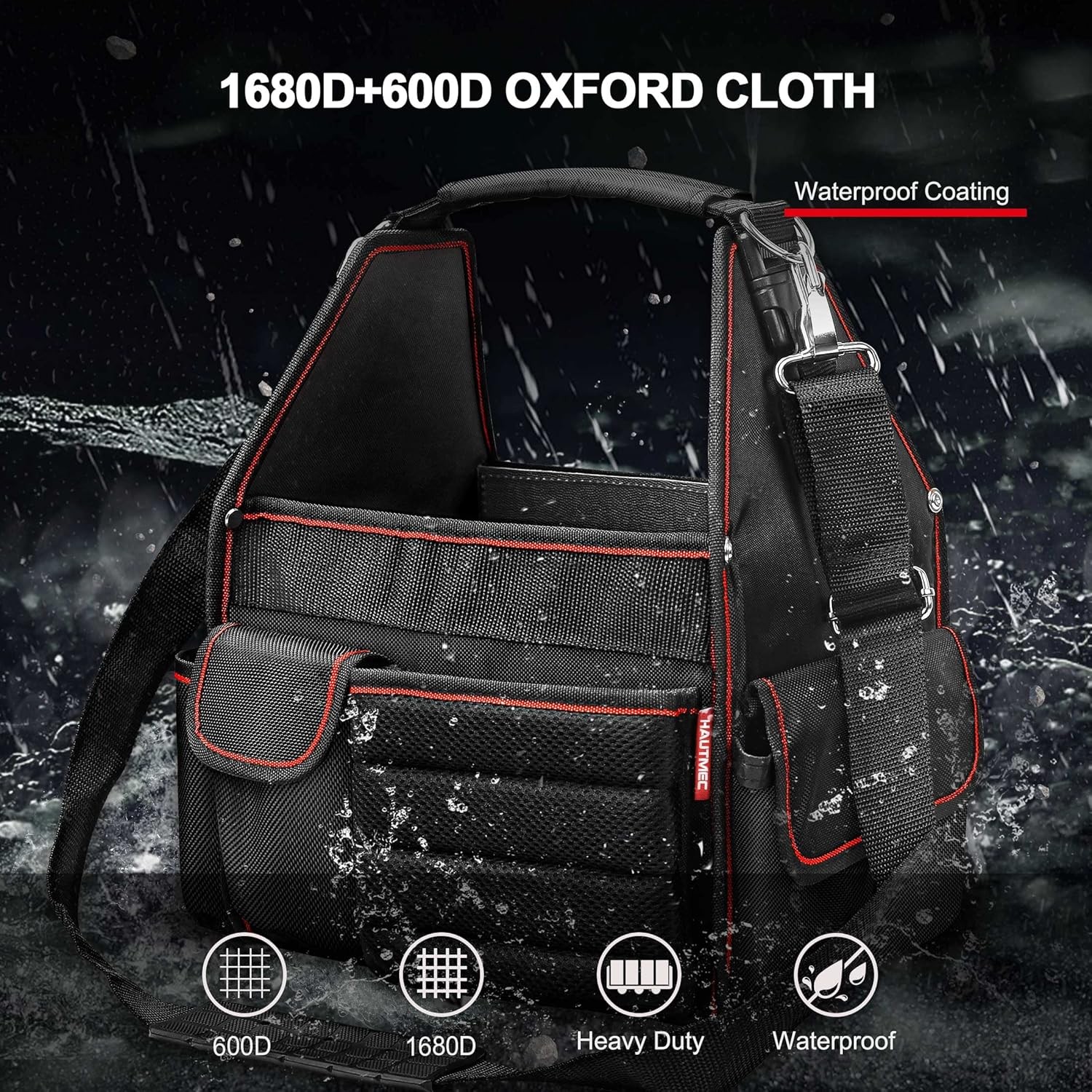 Tool Tote Pro Electrician Tool Bag 18-Pockets Open Top Tool Bag W/ Removable