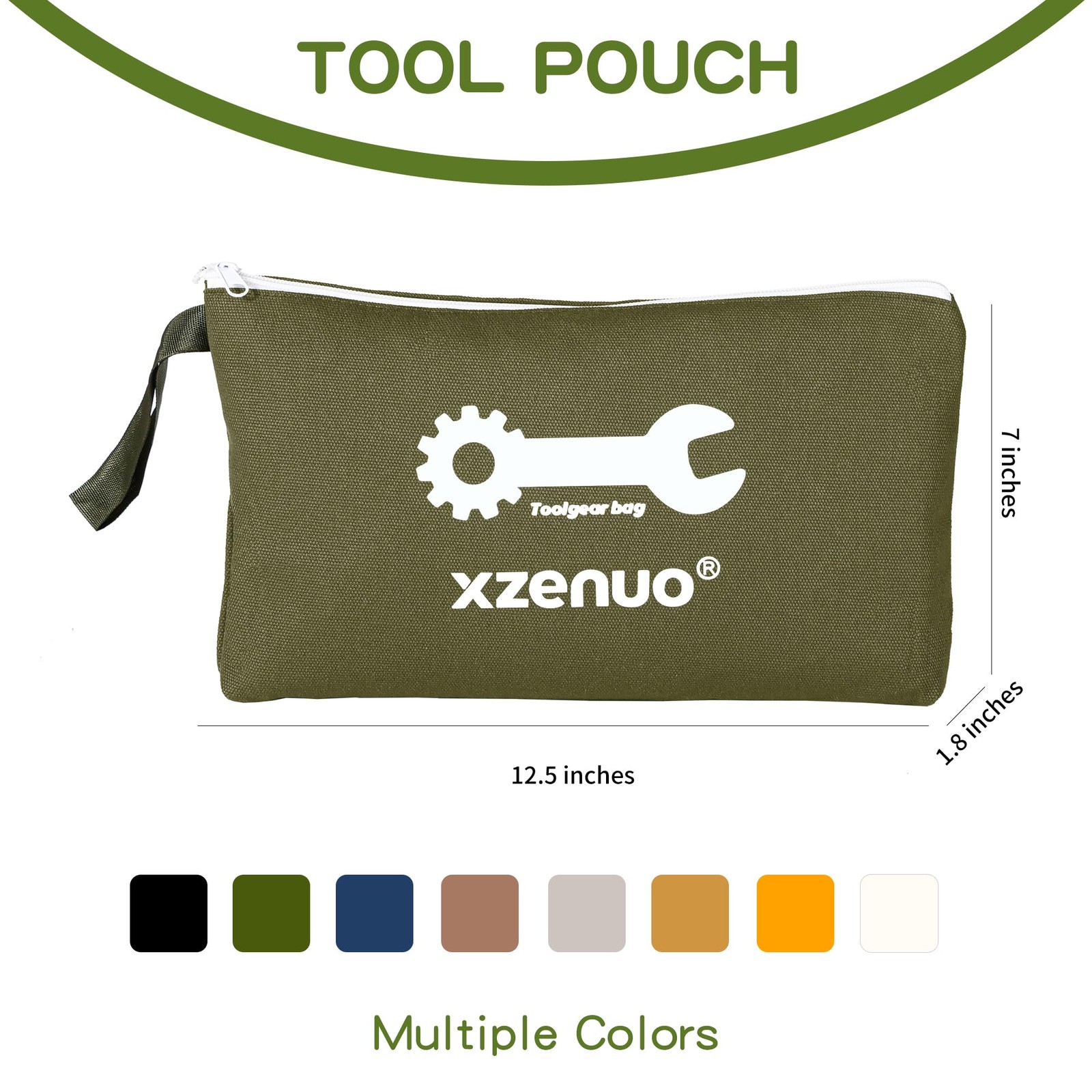 Xzenuo Small Tool Bag with Zipper,16oz 12 inch Pouches 12.5 inches, Green