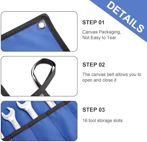 Wrench Organizer,Tool Roll Pouch – 16-Pocket Waterproof Oxford Cloth Wrench Roll