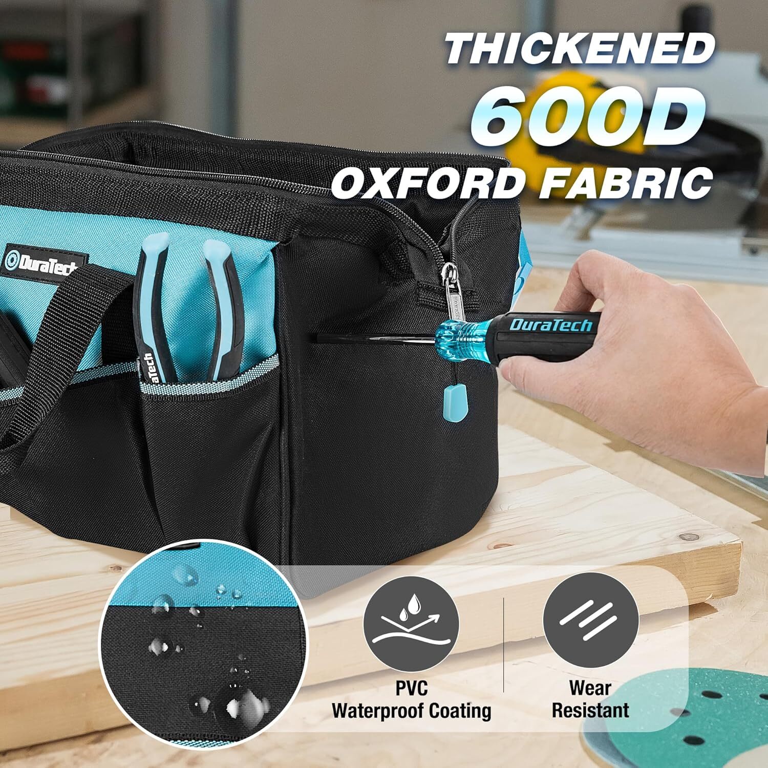 DURATECH 13-Inch Small Tool Bag with 9 Pockets Wide Open Mouth Polyester NEW