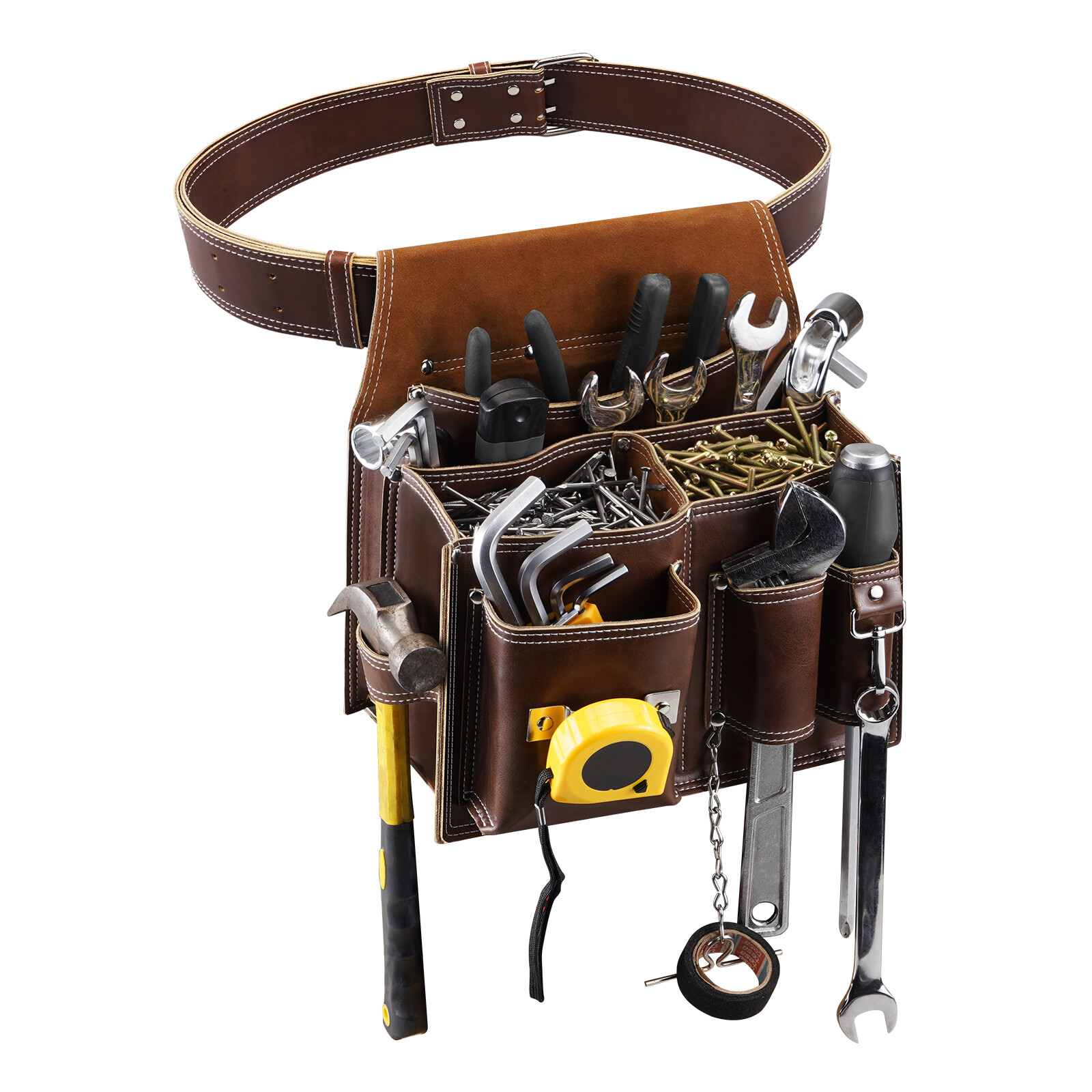 10 Pockets Vintage Leather Tool Belt Bag Large Capacity Carpenter Tool Pouch