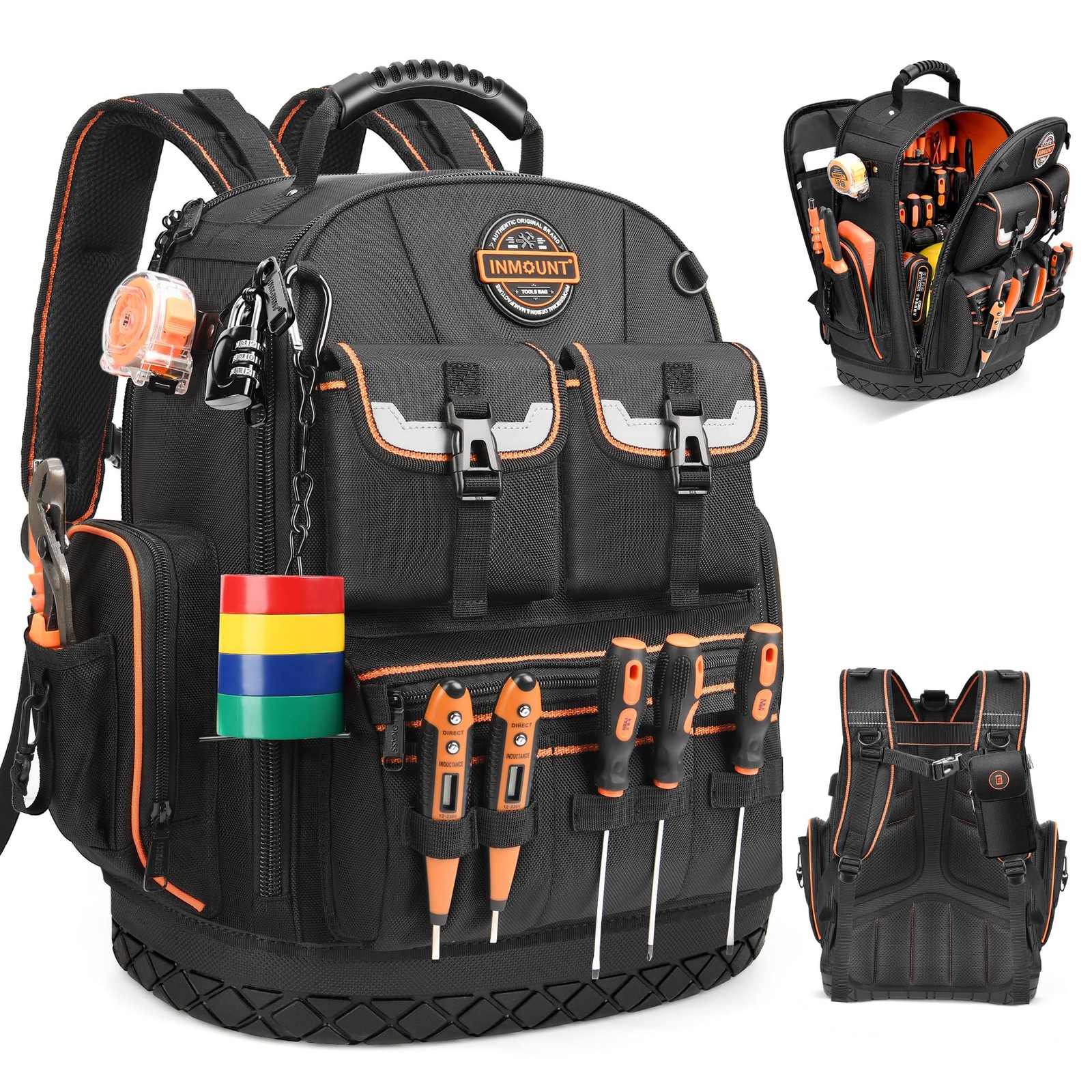 LOKASS Tool Backpack Heavy Duty with Molded Bottom, 1680D 56-Pocket Tool Bag …