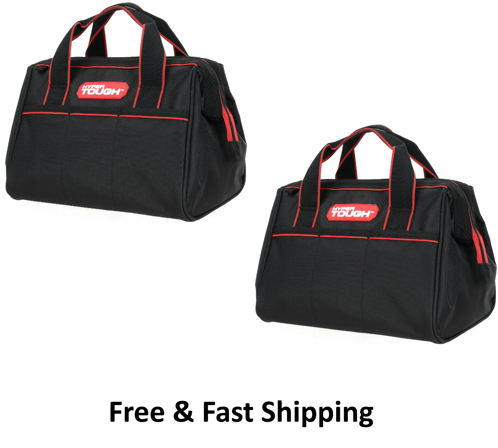 Hyper Tough 12-inch Polyester Tool Bag, with Full-Length Zipper Double Strap 2Pk