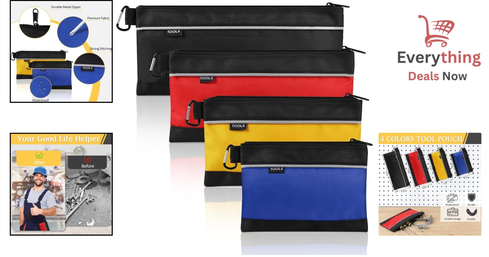 4 Pack Waterproof Tool Pouches in 1680D Oxford Fabric for Ultimate Organization