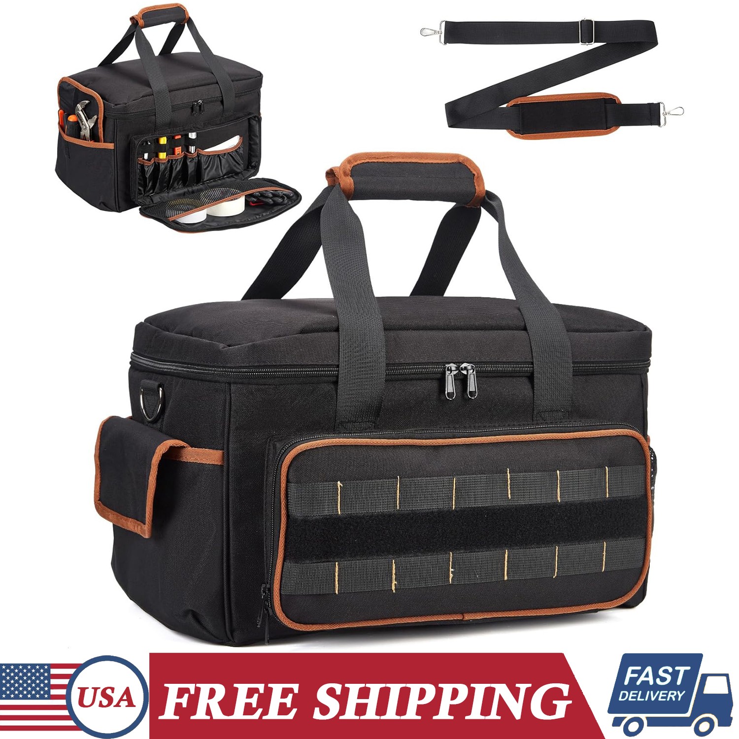 17 Inch Tool Bag Oxford Fabric Wide Mouth Portable Tool Tote w/ Multiple Pockets