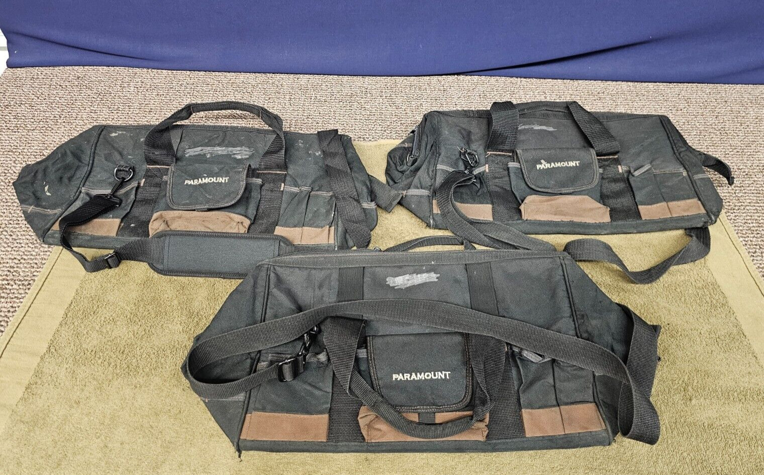 3 Paramount Military Mechanics Canvas Tool Bags Large Zipper Bag Black