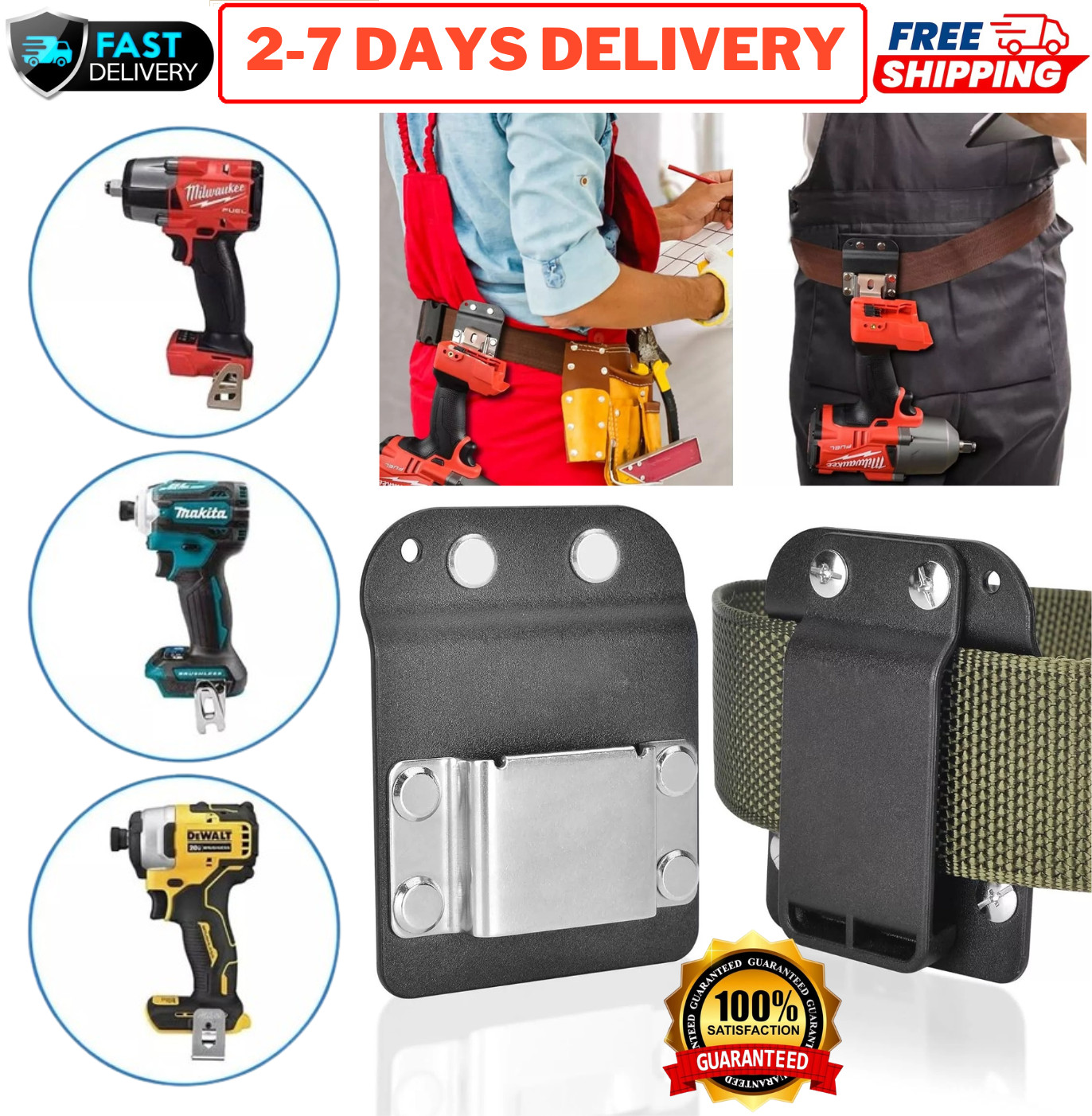 Portable Power Drill Holder Tape Measure Tool Belt Clip On Hook Waist Holster