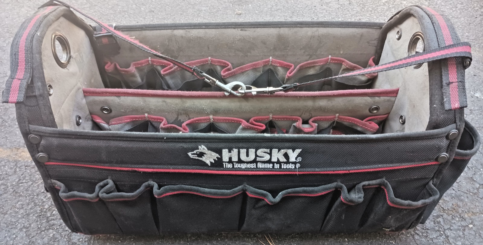 HUSKY TOOL TOTE BAG HEAVY DUTY 20″ PRO ALL TRADE CARRY CASE 31 POCKETS NICE!!!
