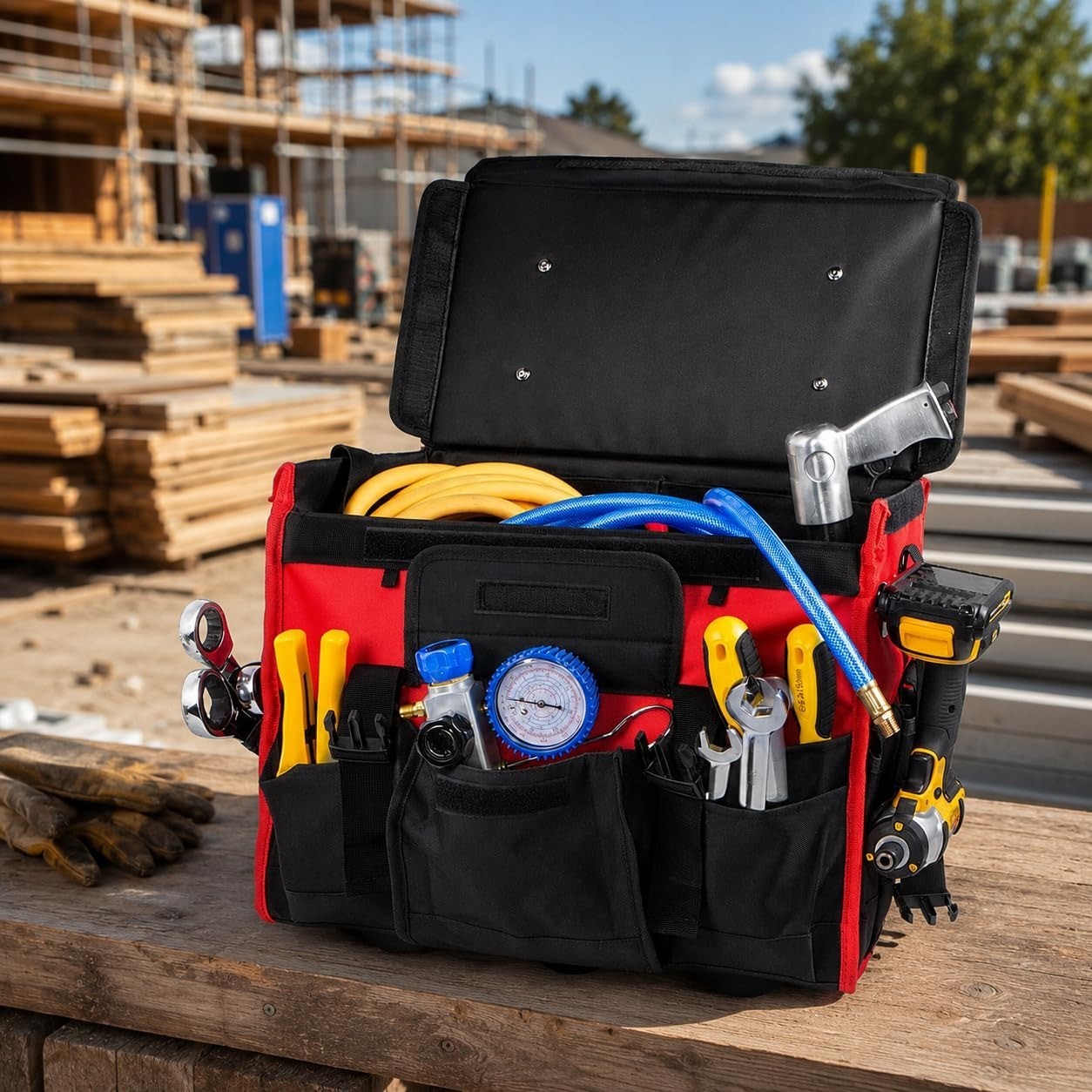 XtremepowerUS Rolling Tool Bag 18in Wheeled Organizer Black Red