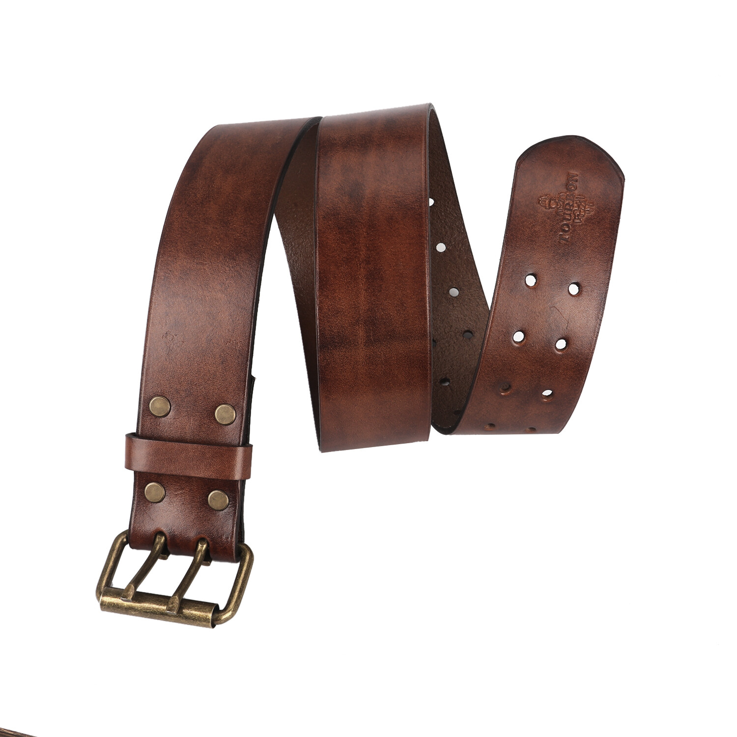 TOURBON Leather Tool Carrying Work Belt 2in Wide Rig Belt Double Roller Buckle
