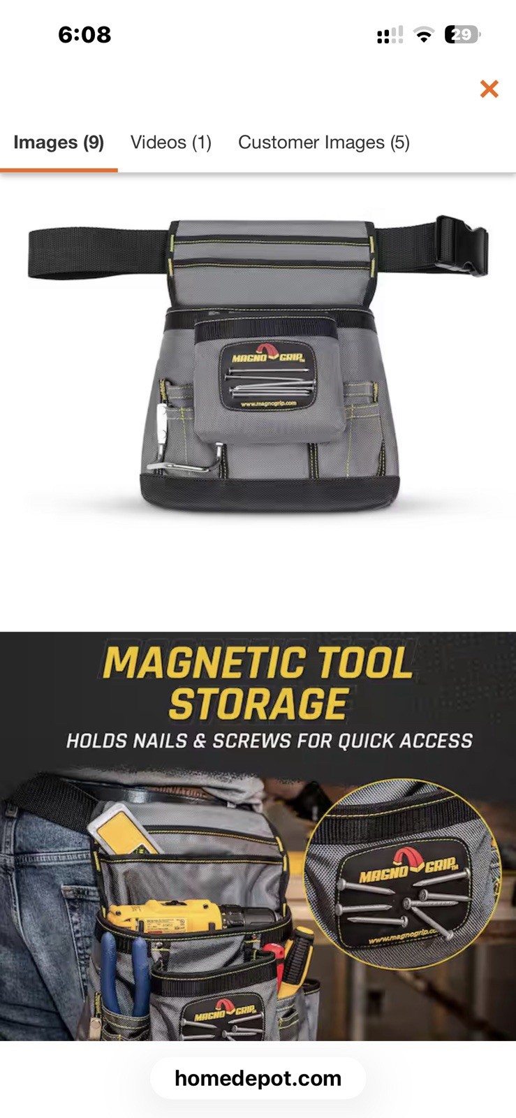 Magno Grip Tool Pouch w/ Belt 002-474 10 Pocket Magnetic 1680D NEW