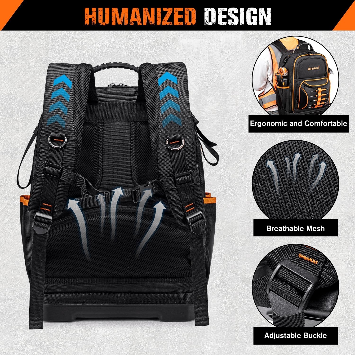 AUROPEAK 73 Pockets Electrician Tool Backpack Heavy Duty Men Women, Hvac Tool