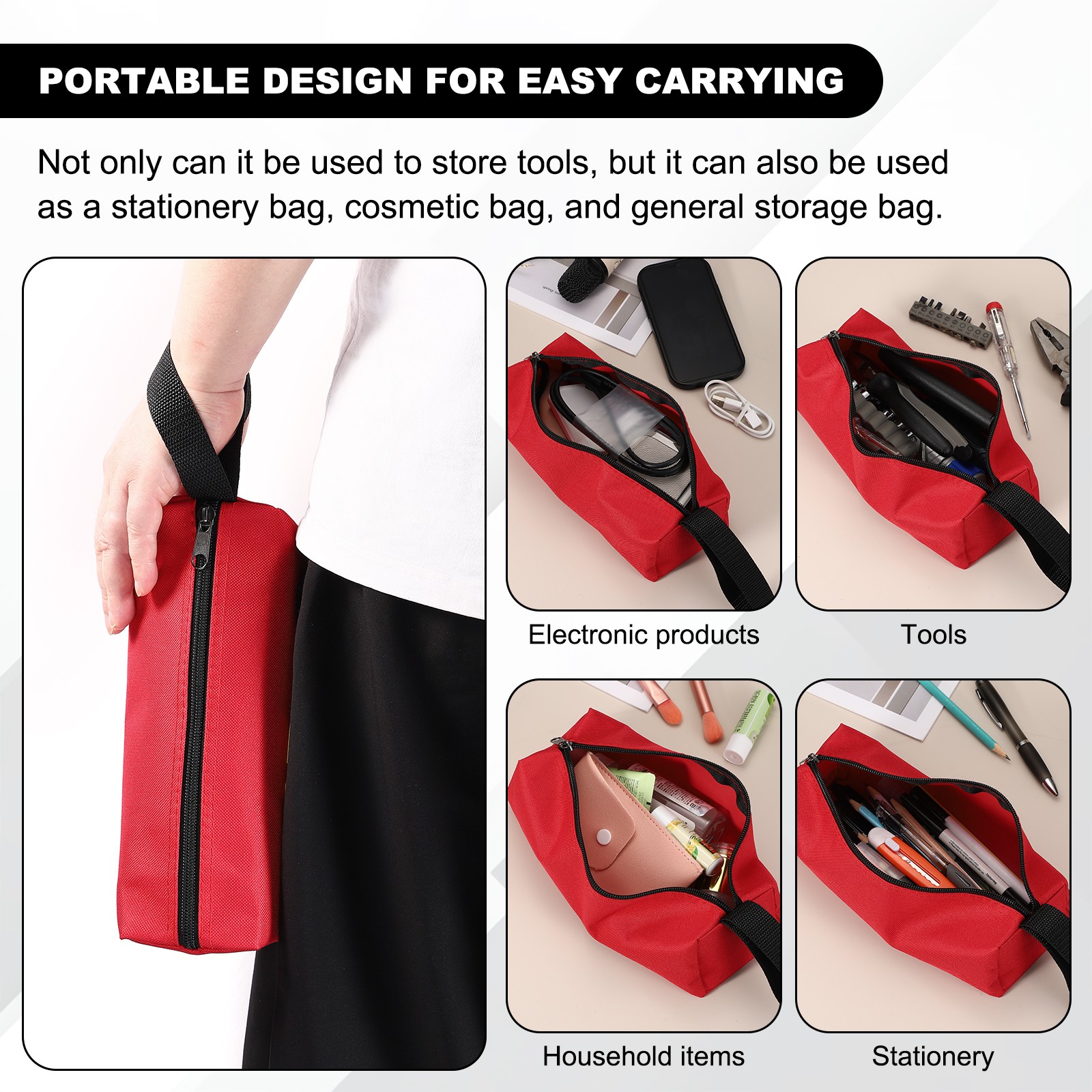 2 Pcs 9.8×3.3×2.8″ Multi Purpose Zipper Canvas Tool Pouch, Dark Blue