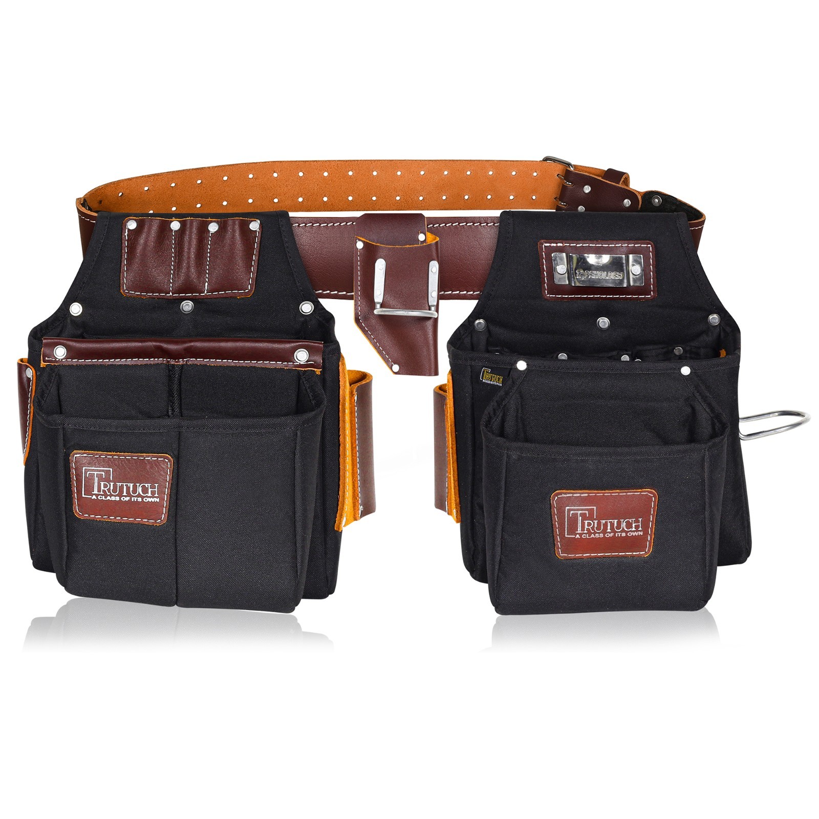 TRUTUCH Black Nylon and Leather Tool Belt | Framing Tool Bags | Nylon Tool Pouch
