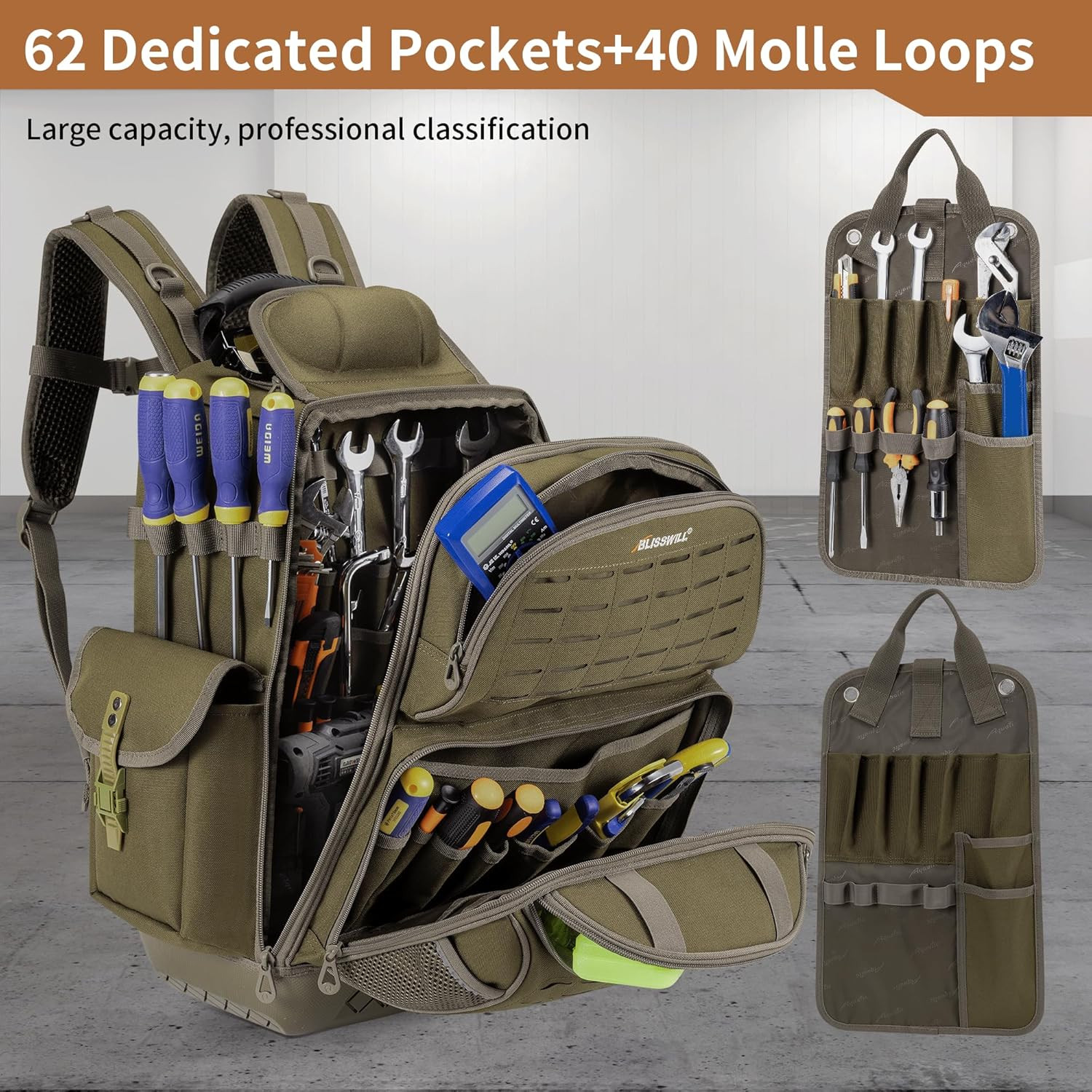 Tool Bag Backpack for Men,Heavy Duty Tool Backpack Bag with Waterproof Molded Ba