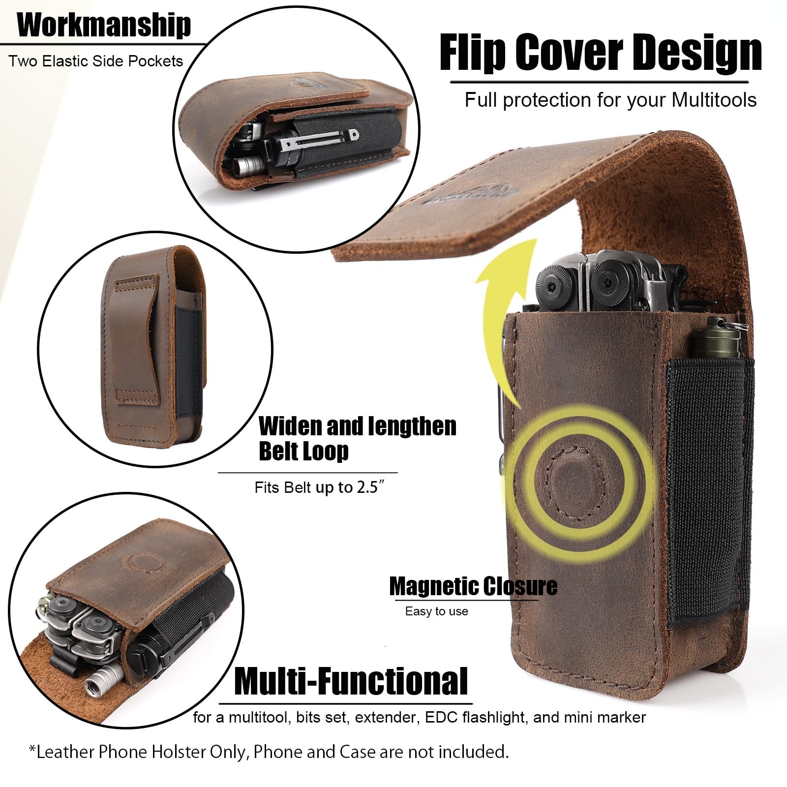 Topstache Leather Multitool Sheath for Belt – Large, Darkbrown