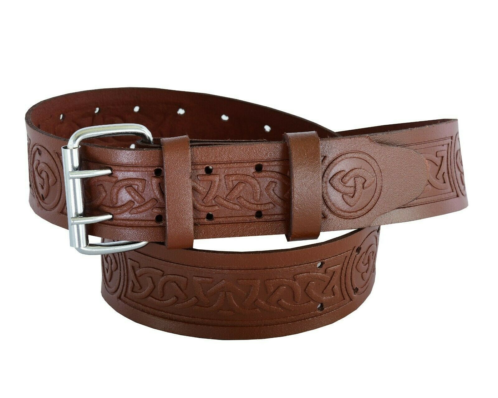 kilt Belt Brown Embossed Leather Utility Fits all Waist Contractor Work belt 