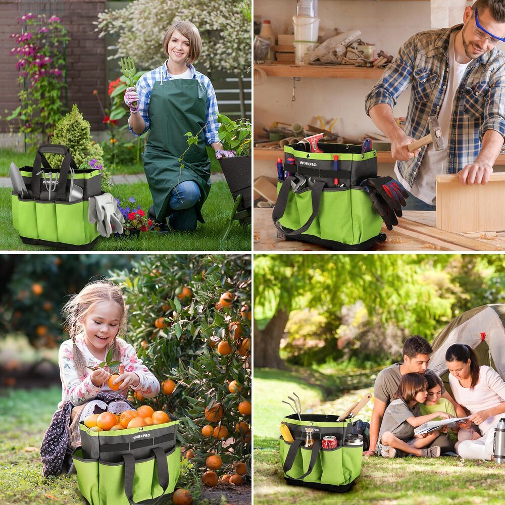 WORKPRO Garden Tool Bag with Waterproof Plastic Base 8 Pockets Gardening Bag USA