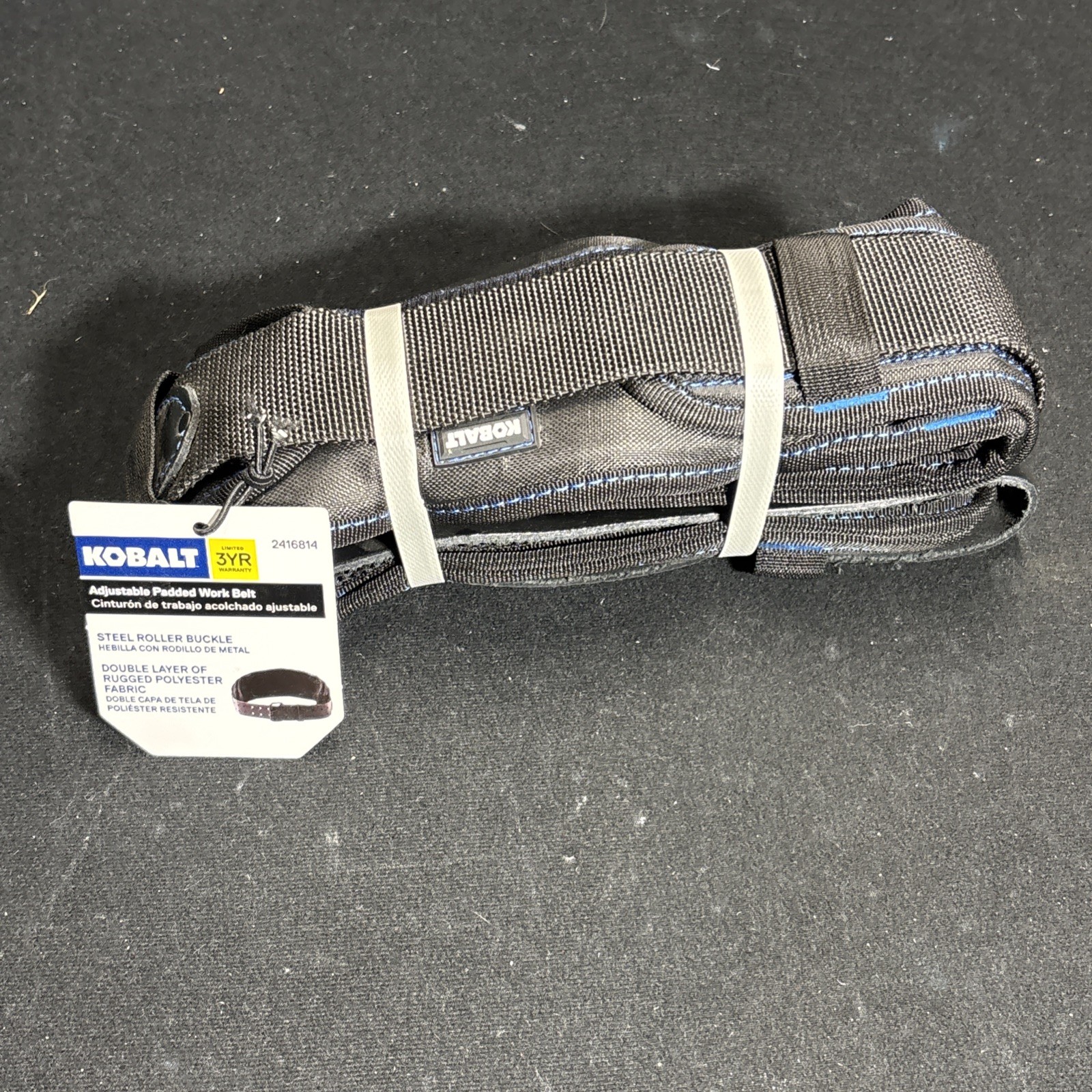 Kobalt Adjustable Padded Work Belt 3416814 Steel Roller Buckle fits up to 48″