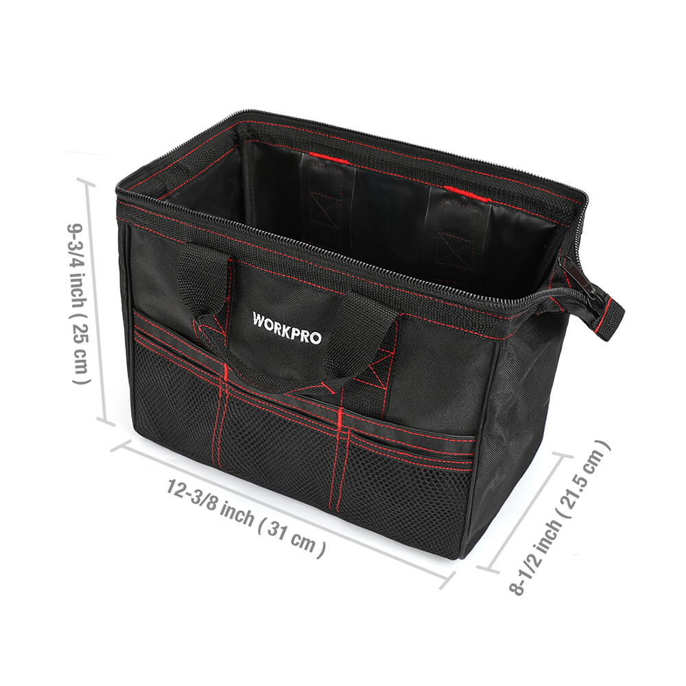 WORKPRO 2 Piece 13″ 18″ TOOL BAG Wide Mouth Heavy Duty Tote Storage with Zipper