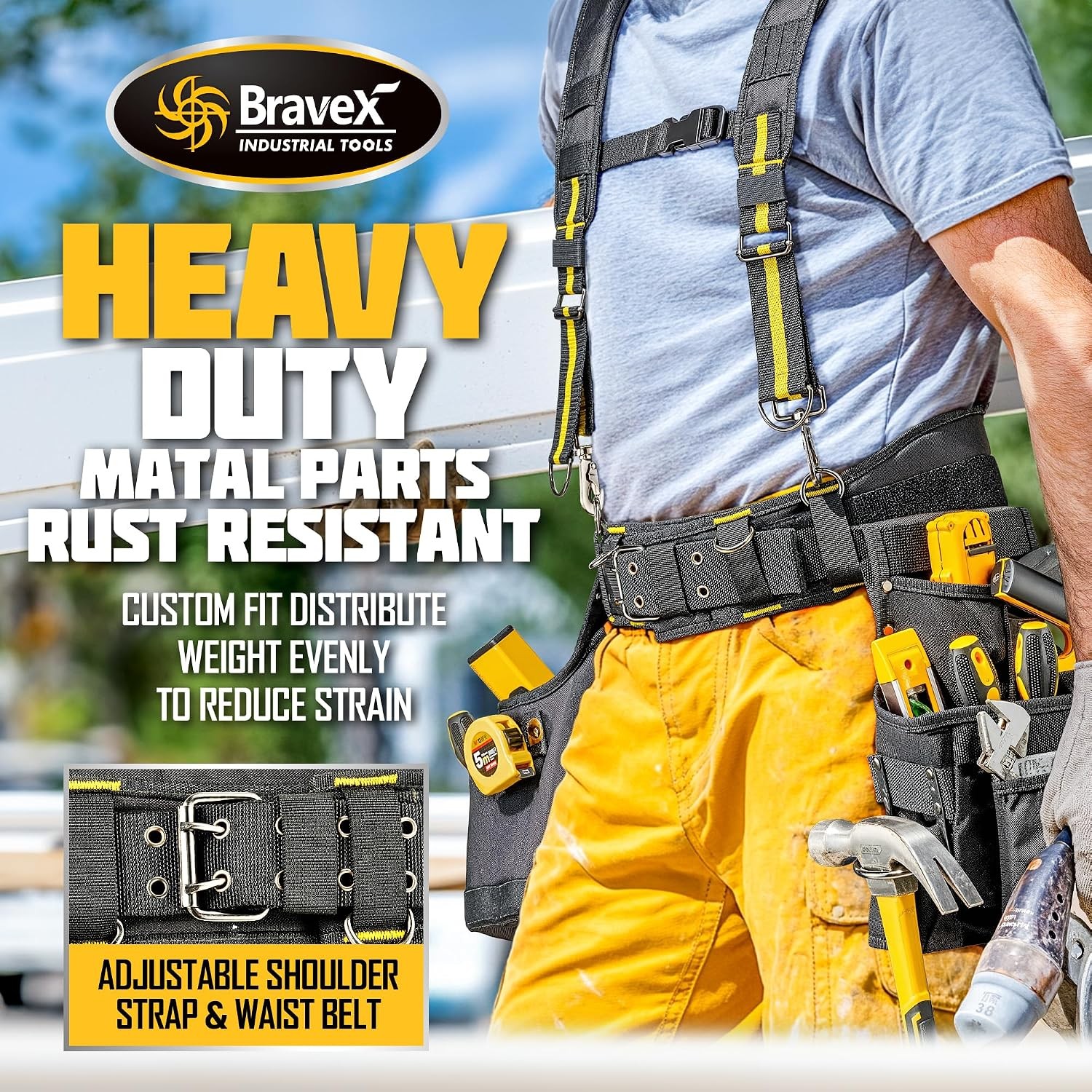 Bravex Tool Belt Suspenders, Tool Vest Pro Ultra 20 Bags H-Style Toolbelt 5