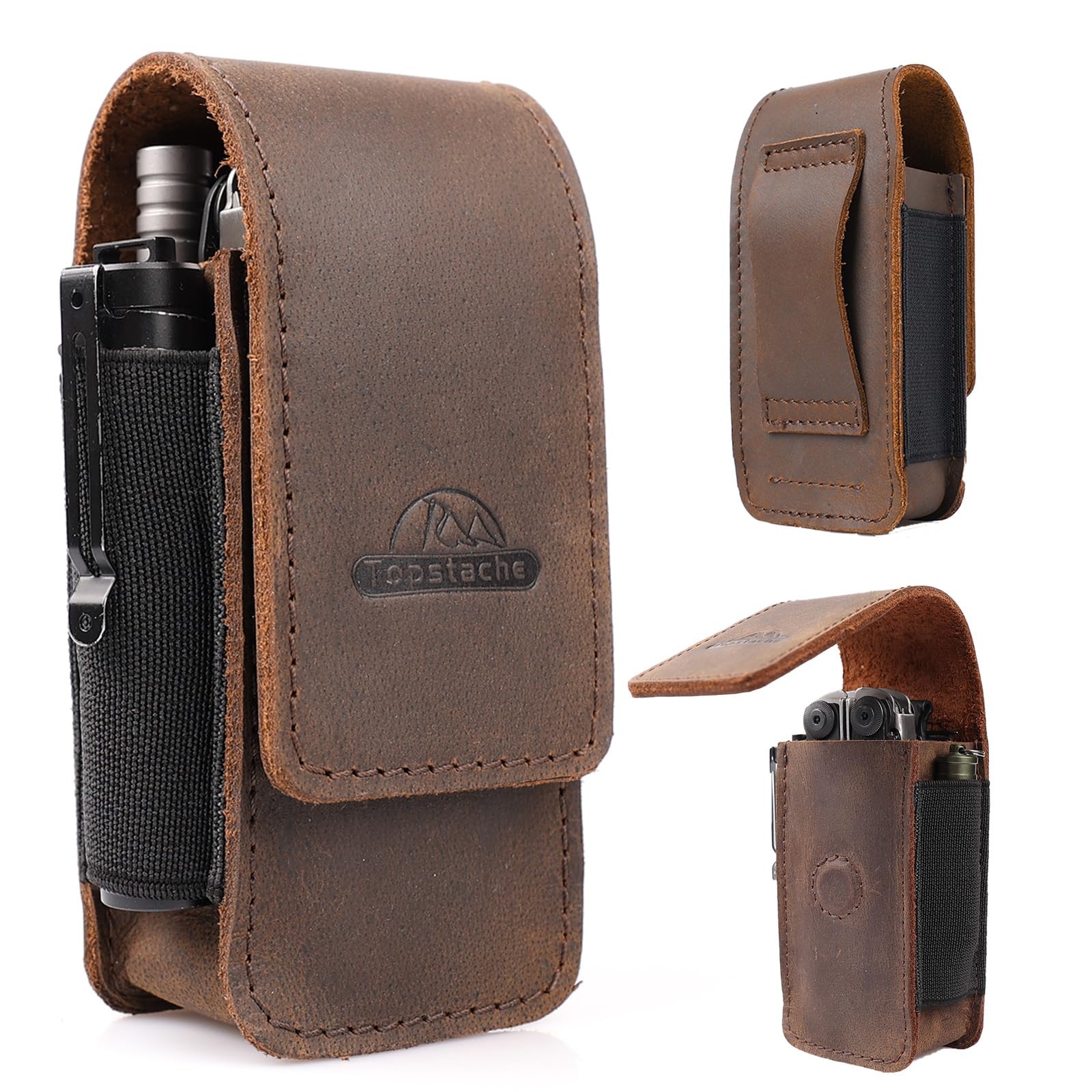 Topstache Leather Multitool Sheath for Belt – Large, Darkbrown