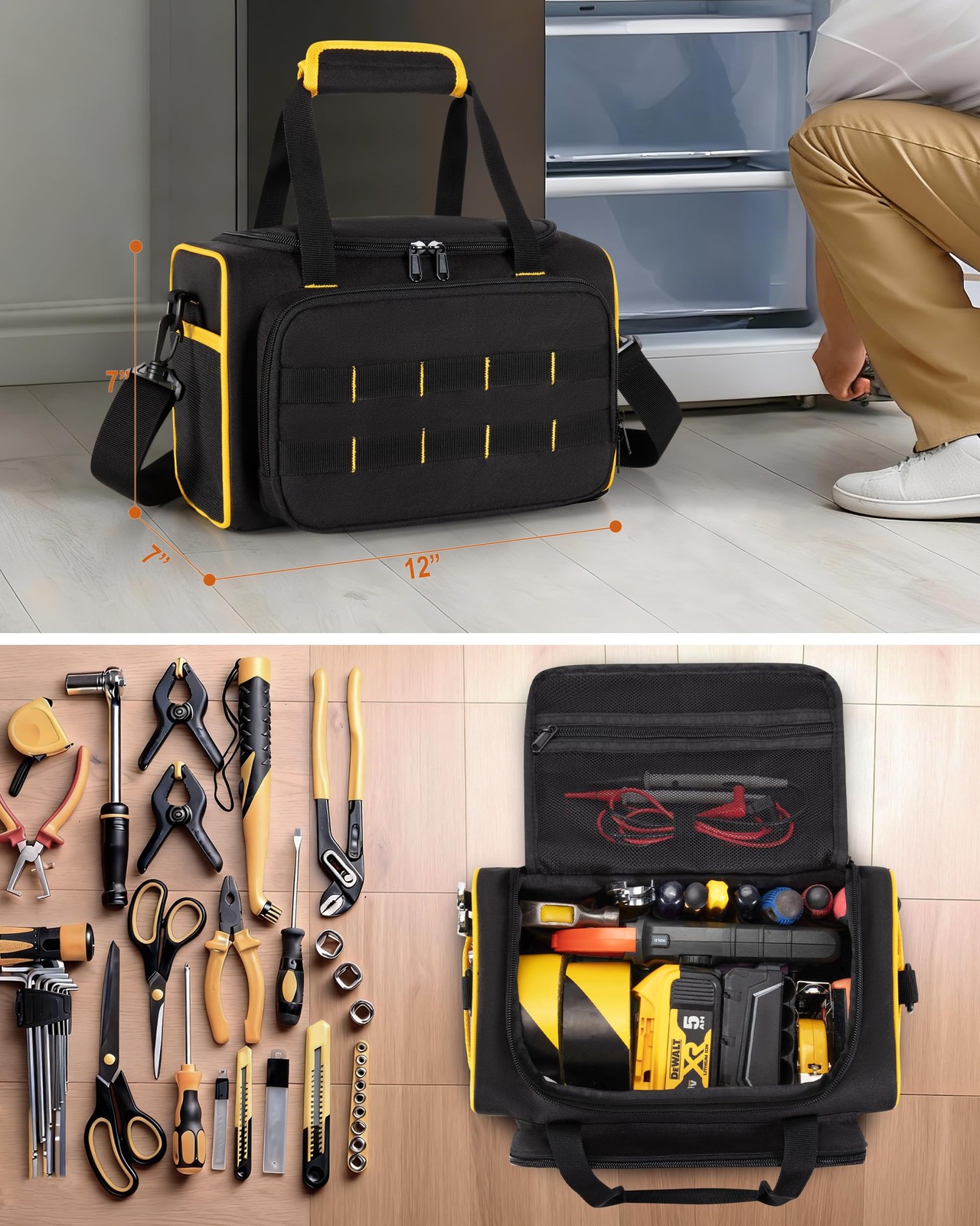 Marscamd 12-inch Tool Bag with 12 inches x 7 x 7 inches, Black