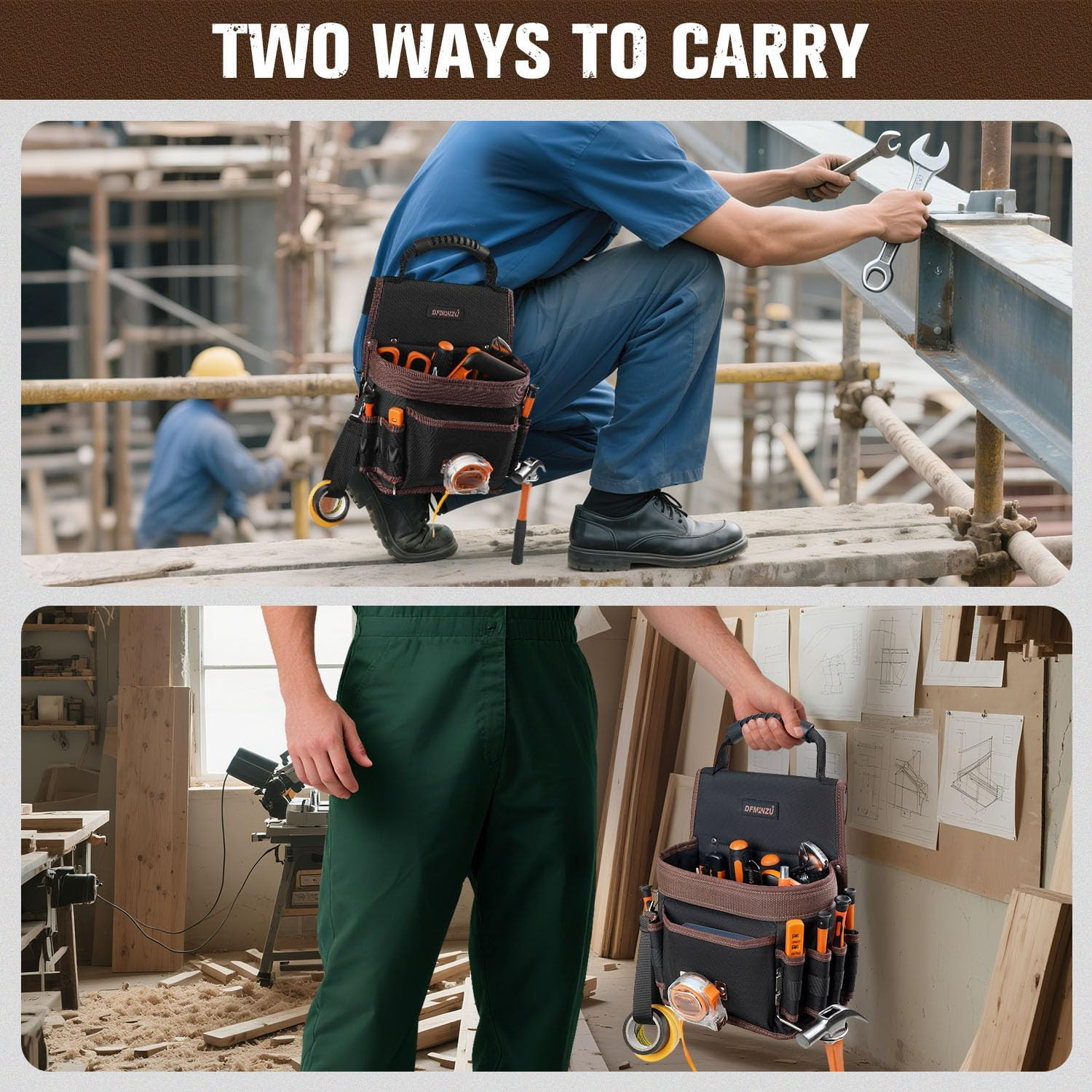 Electrician Tool Pouch, 10 Pockets Tool Belt Pouches with Hammer Holder, Adjusta