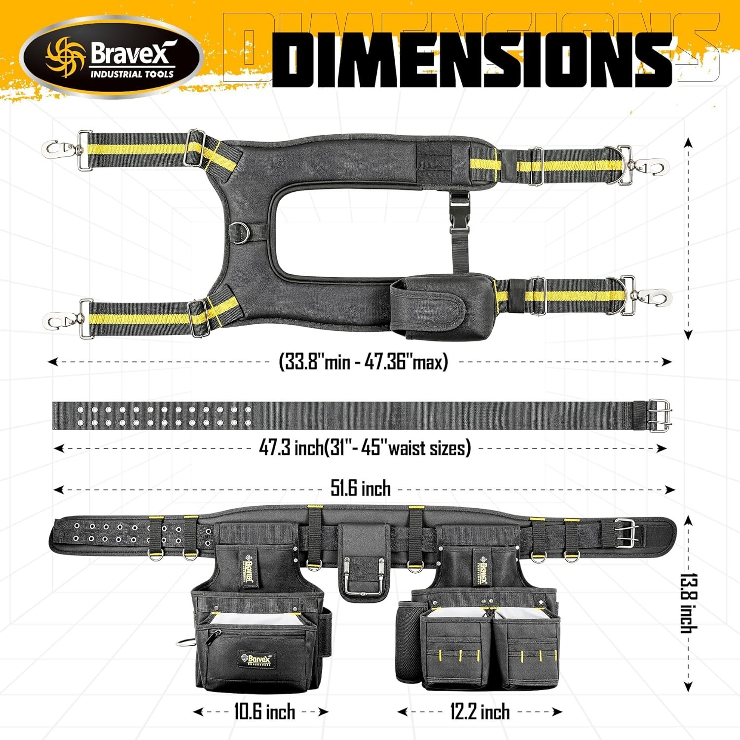 20 Pocket Bravex Tool Belt Suspenders: Adjustable Nylon Vest for Professionals