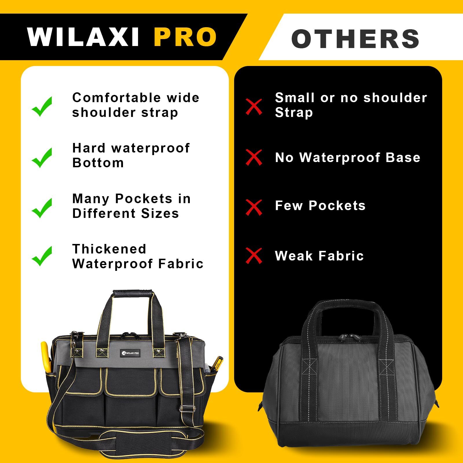 17 inch Tool Bag with Waterproof Molded Base High Capacity Wide Mouth Tote